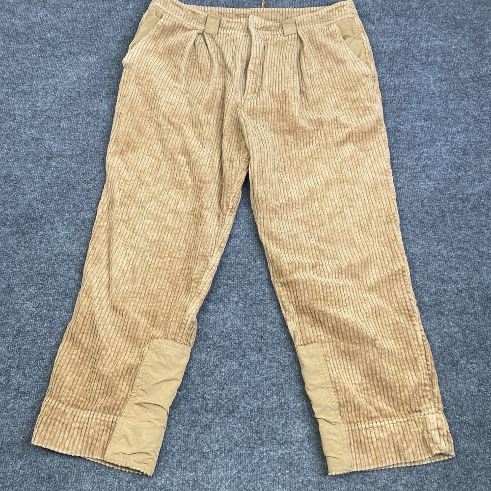 Ganni Tan Whale Corduroy Pleated Straight Leg Pants Nylon Trim Size 42